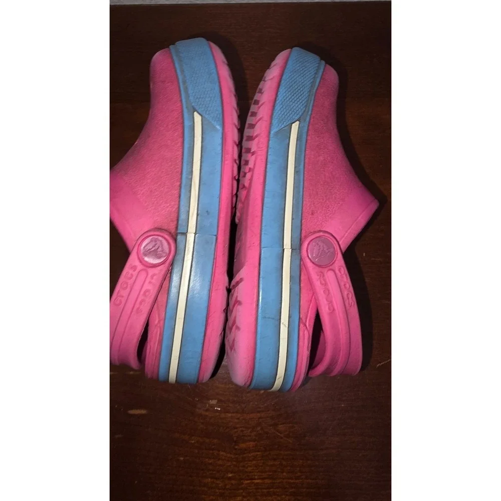 Crocs Kids Pink & Blue Rubber Slip-On Clogs Heel Strap Size 9